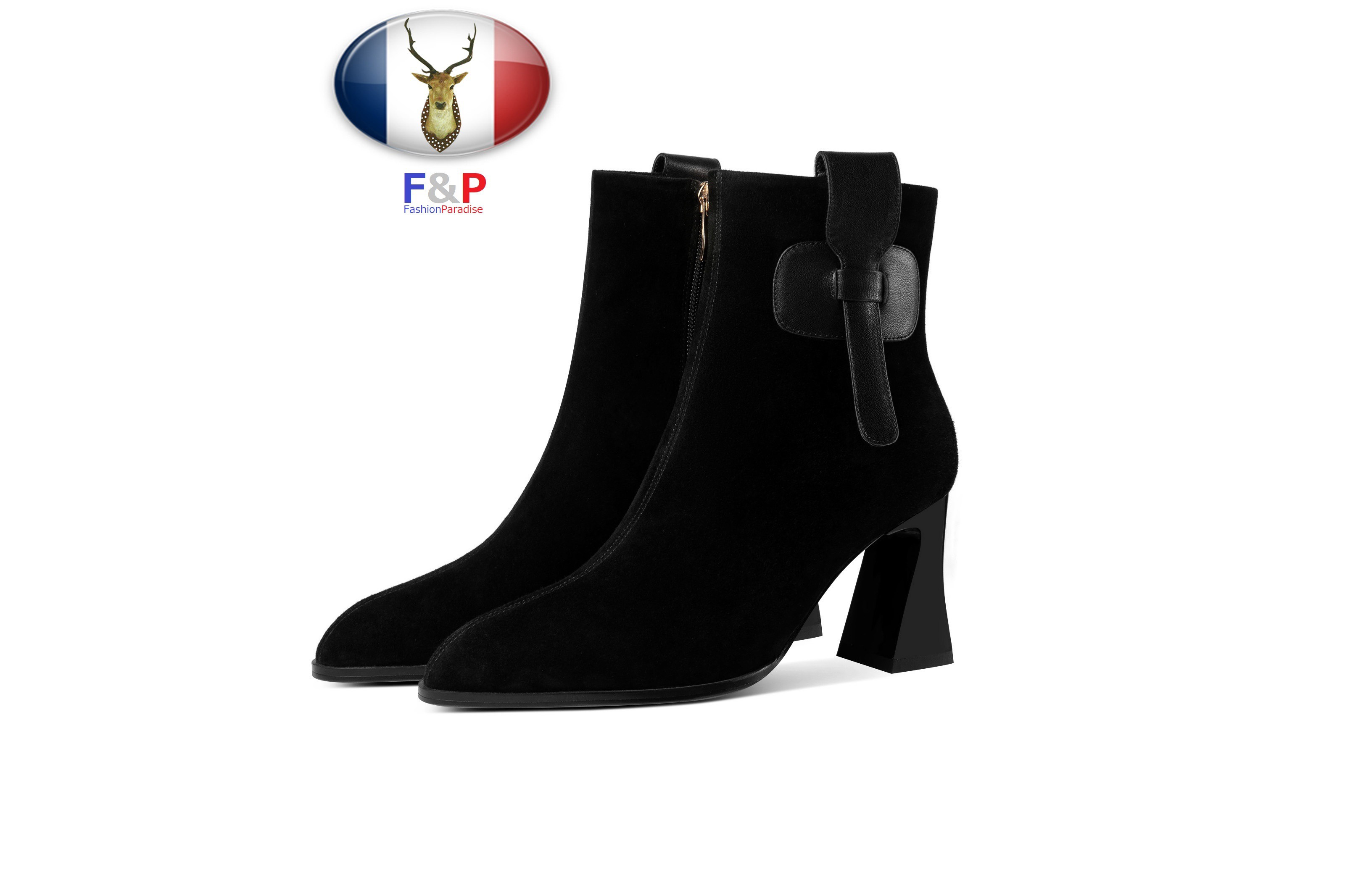 アーモンドトゥスエードラムレザーサイドベルテッド付きショートブーツ筒丈12cm全2色