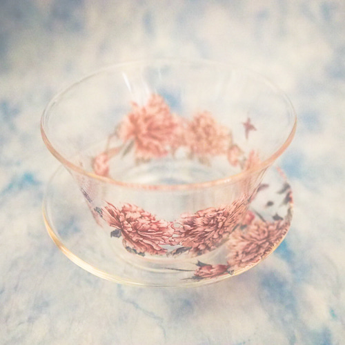 ガラスの蓋碗・芍薬 中国茶器 緑茶やハーブティーにも❤ がいわん