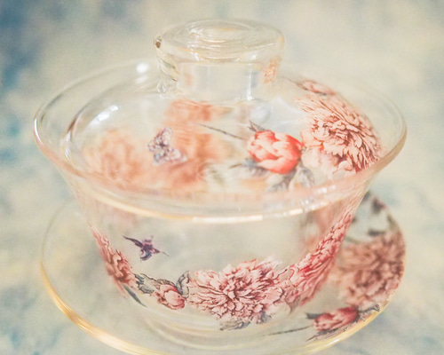 ガラスの蓋碗・芍薬 中国茶器 緑茶やハーブティーにも❤ がいわん