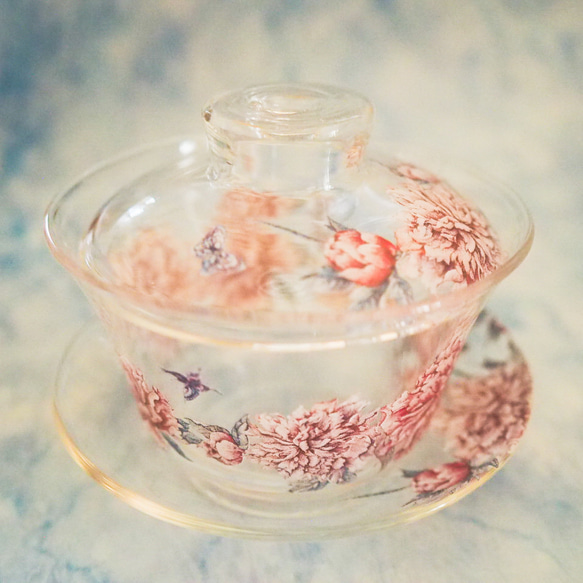 ガラスの蓋碗・芍薬 中国茶器 緑茶やハーブティーにも❤ がいわん