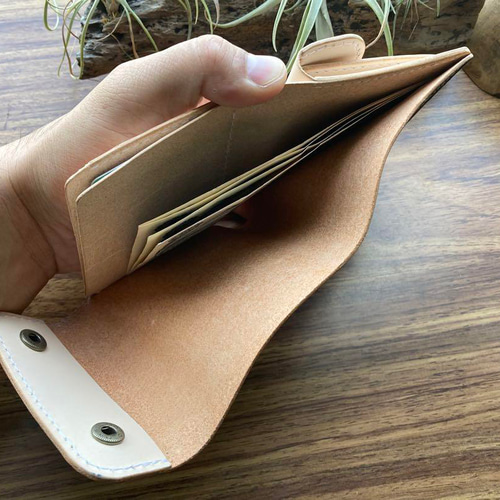 本革 手染め ダークネイビー 三つ折り財布 手縫い ハンドメイド 三