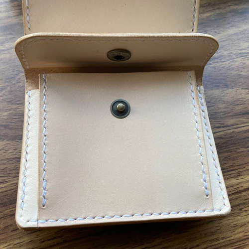 本革 手染め ダークネイビー 三つ折り財布 手縫い ハンドメイド 三