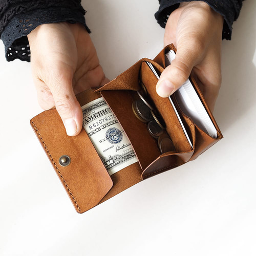 カードたっぷり ミニ財布 【ブラウン】 革 メンズ レディース レザー