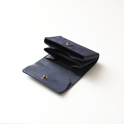 カードたっぷり ミニ財布 【ネイビー】 革 メンズ レディース レザー