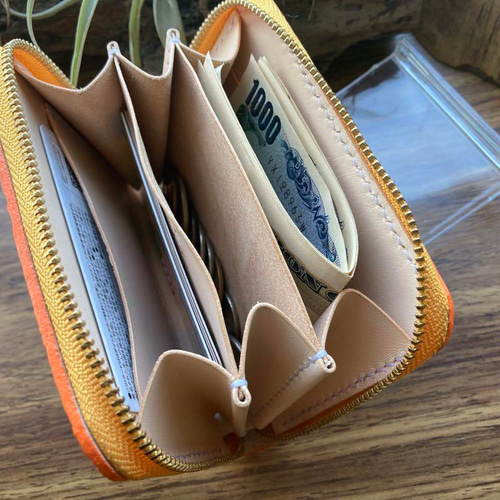 メロンデザイン　牛革財布　ハンドメイド メロン】本革 財布 ハンドメイド 手縫い 三つ折り財布 522レザー