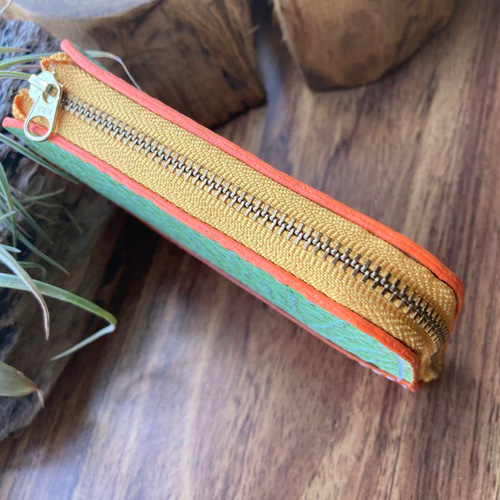 【エテ二朗】メロン型押しレザー 名刺入れ＆L字ファスナー財布　手縫い　本革 32dcca88c4e95848a5e1cc696a71f6