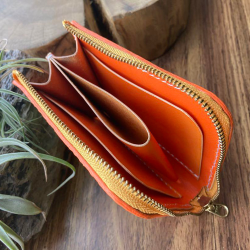 メロン】本革 L字ファスナー財布 メロン型押し本革 ハンドメイド