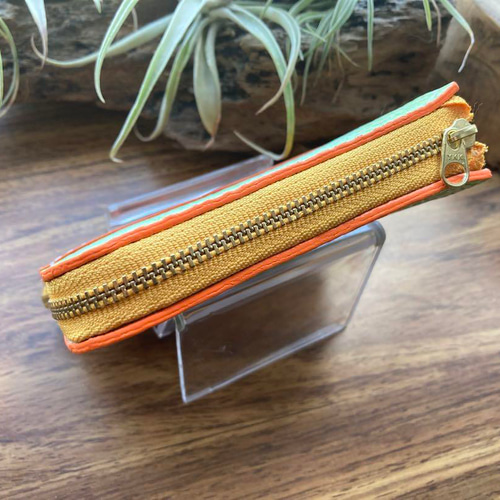 メロン】本革 L字ファスナー財布 メロン型押し本革 ハンドメイド
