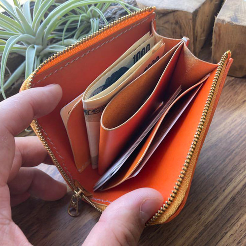 メロン】本革 L字ファスナー財布 メロン型押し本革 ハンドメイド