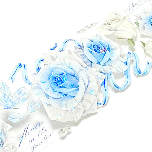 巻売 483☆ 海外 マスキングテープ マステ PET 装飾 花 薔薇 銀ホロ