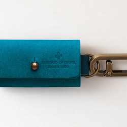 小鑰匙包 [綠松石色] 品牌男士女士時尚鑰匙緊湊型皮革手工縫製 第4張的照片