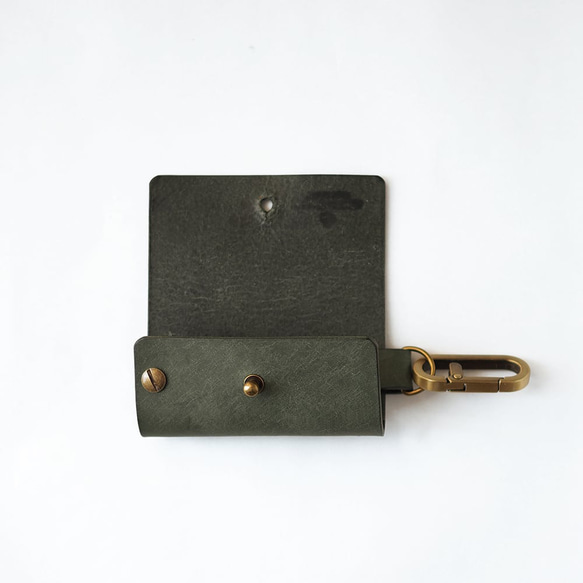 智慧鑰匙鑰匙包 [綠色] 品牌男士女士時尚鑰匙緊湊型皮革皮革 第2張的照片