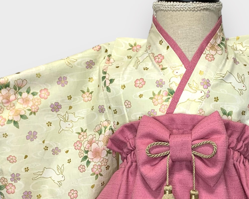 ハンドメイド❁⃘ベビー袴 豪華 くすみピンク レース お食い初め 初節句 SALE】兎桜 ベビー袴 ハンドメイド お食い初め お宮参り ひなまつり