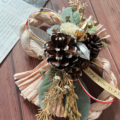 No.232 木の実のナチュラルしめ縄リース2024 ハンドメイドお正月飾り