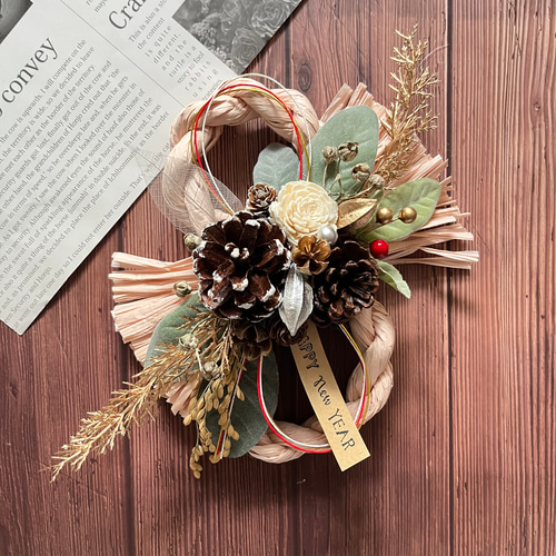 しめ縄④ お正月飾りハンドメイド稲穂アーティフィシャルしめ縄リース