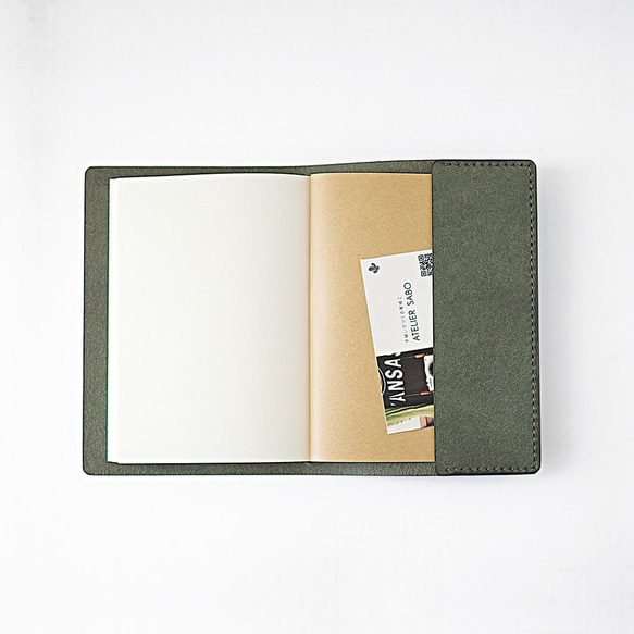 筆記本套 [A6 尺寸] [綠色 x 棕色] 品牌商務筆筒 時尚 第4張的照片