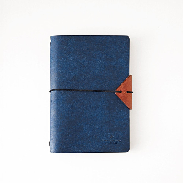 筆記本套 [A6 尺寸] [藍色 x 棕色] 品牌商務筆筒 時尚 第1張的照片