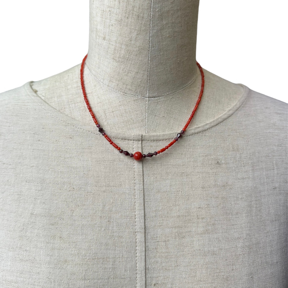 赤珊瑚・ガーネット　オリジナルネックレス　SV製アジャスター付き　R51015H1 9枚目の画像