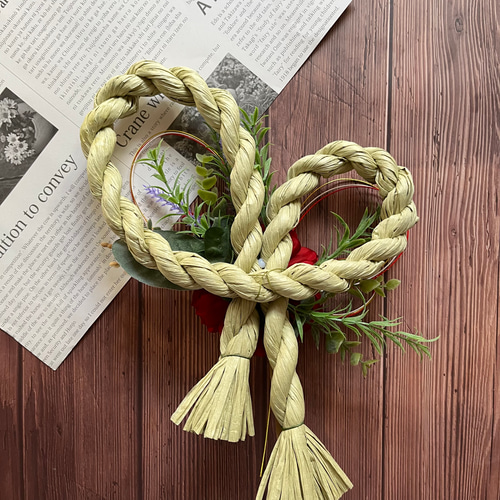 No.240ハート型カラーしめ縄リース2024 ハンドメイドお正月飾り玄関