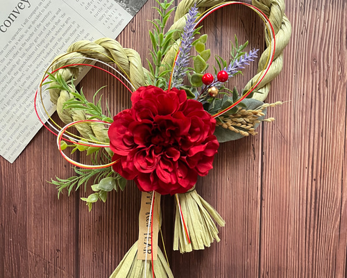 しめ縄リース 　No.2 No.240ハート型カラーしめ縄リース2024 ハンドメイドお正月飾り