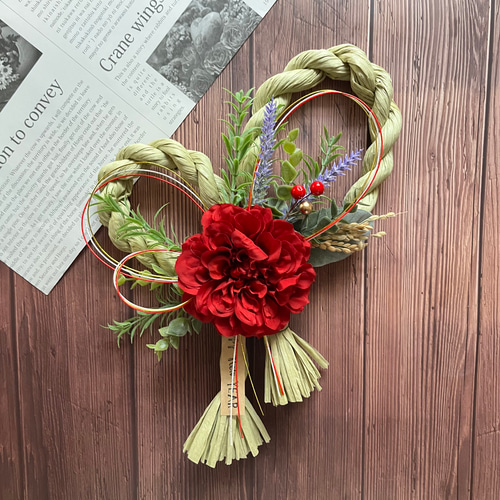1.しめ縄リース No.240ハート型カラーしめ縄リース2024 ハンドメイドお正月飾り玄関