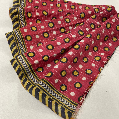 インド綿 ヴィンテージカンタ刺繍ストール MIXパッチワーク