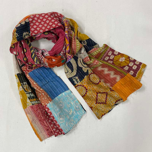 インド綿 ヴィンテージカンタ刺繍ストール MIXパッチワーク