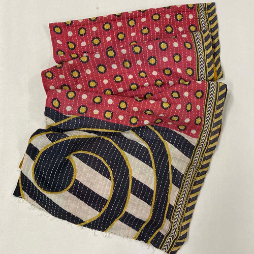 インド綿 ヴィンテージカンタ刺繍ストール MIXパッチワーク