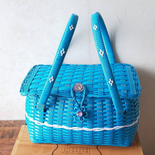 昭和レトロ＊ブルーのピクニックバスケット その他インテリア雑貨 Natu