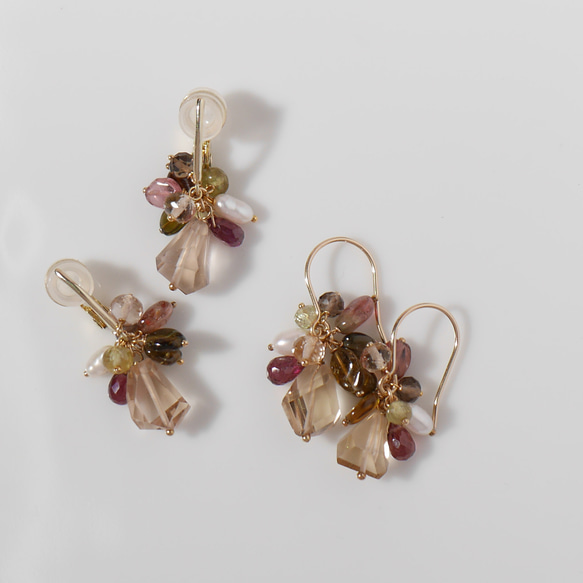 #969E 香檳黃水晶與電氣石秋花束耳環 第4張的照片