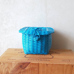 昭和レトロ＊ブルー色のふた付き小物入れ その他インテリア雑貨 Natu