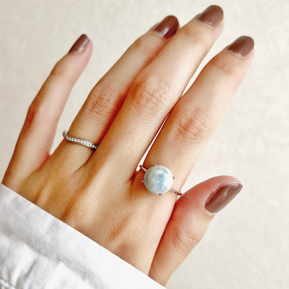 JORIE】ブルーシェーライト大粒リング （フリーサイズ、固定サイズ 