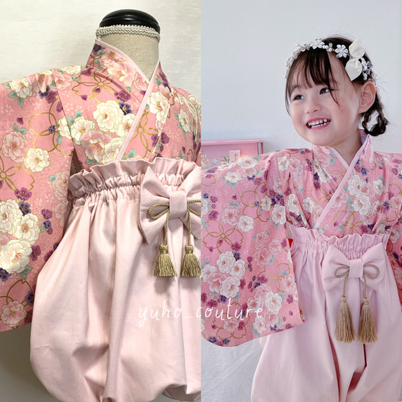 和柄 八重桜】ベビー袴 ハンドメイド お食い初め お宮参り 和柄 八重桜】ベビー袴 ハンドメイド お食い初め お宮参り