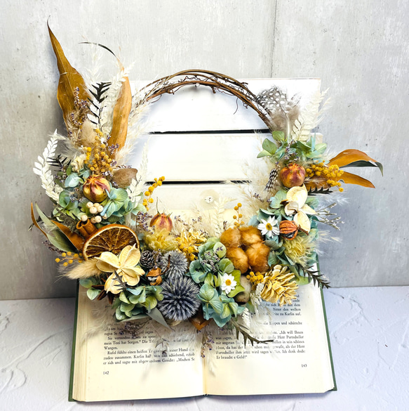 ドライフラワー、リース、三日月の秋色リース ドライフラワー、リース、三日月の秋色リース