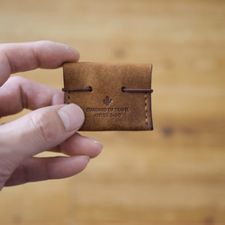 薄零錢包 [棕色] 品牌男士女士時尚緊湊皮革手工手工縫製 第4張的照片