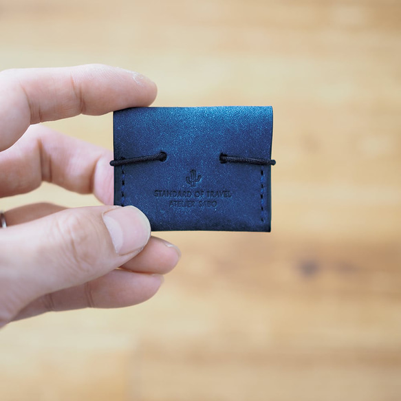薄零錢包 [藍色] 品牌男士女士時尚緊湊皮革手工手工縫製 第4張的照片