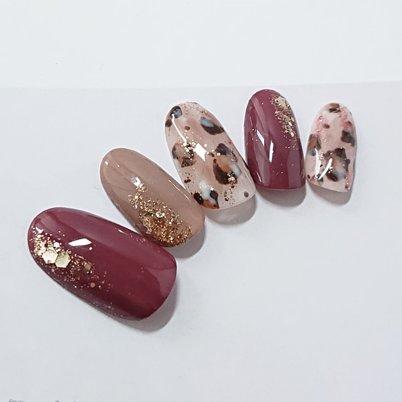 ヒョウ柄 レオパード アニマル ニュアンス ネイルチップ 秋 ゴールド