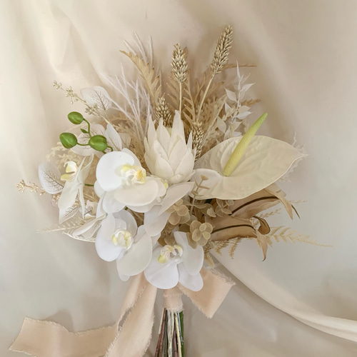 胡蝶蘭♡シャビードライタッチウェディングブーケ＆ブートニア
