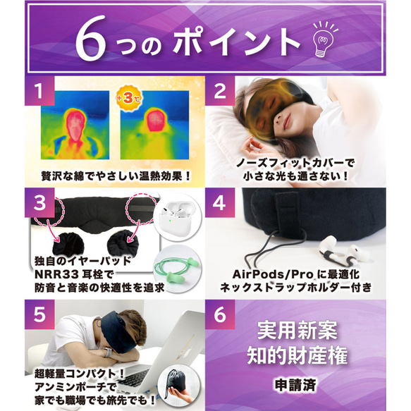 眠りたい人のアイマスク【アンミン】パーフェクトセット クラファン売上日本1位 綿わたの量世界1位 理学療法士 おすすめ 7枚目の画像