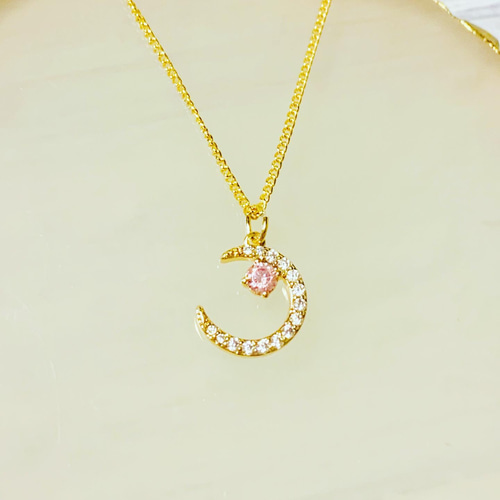 きらきら CZ ムーン ゴールド ネックレス 太陽と月と星 きらきらCZ ゴールド ネックレス (ネックレス