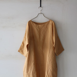 [秋季促銷] 色織亞麻蝙蝠袖連身裙*立陶宛亞麻/杏色 第2張的照片