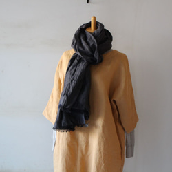 [秋季促銷] 色織亞麻蝙蝠袖連身裙*立陶宛亞麻/杏色 第4張的照片
