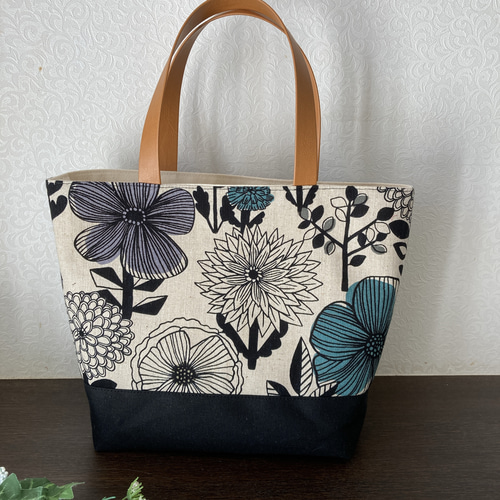 ☆北欧風花柄バッグ 大柄花柄 トートバッグオシャレ 綿麻☆ トート