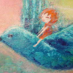 Riding the blue bird】＃原画＃ヒーリングアート＃癒し＃子供＃幸せ＃青い鳥＃あたたかい 3枚目の画像