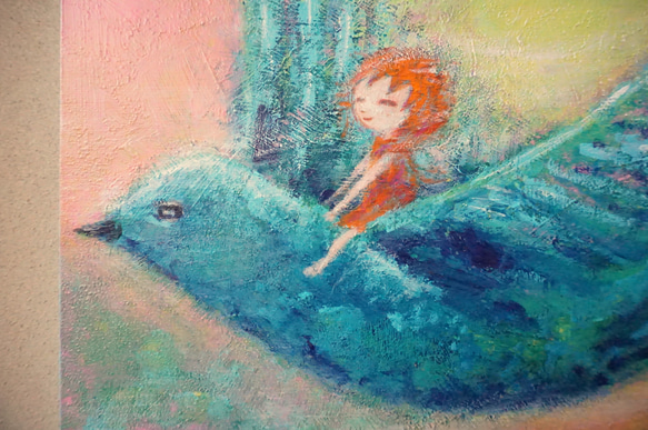 Riding the blue bird】＃原画＃ヒーリングアート＃癒し＃子供＃幸せ＃青い鳥＃あたたかい 3枚目の画像