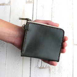 【送料無料】ヌメ革のＬ字型ファスナー財布　 オリーブグリーン 4枚目の画像