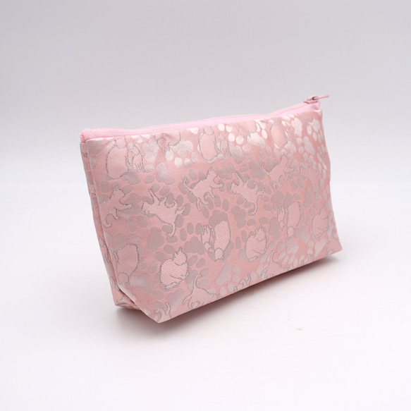 新柄　京の錦織　光峯錦織工房　紋様を楽しむ　猫の柄　ピンク　ポーチマチ付き 2枚目の画像