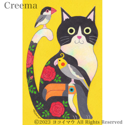 色鉛筆画 原画 ハチワレ 猫 猫の絵 猫のイラスト 絵画 絵 手描き