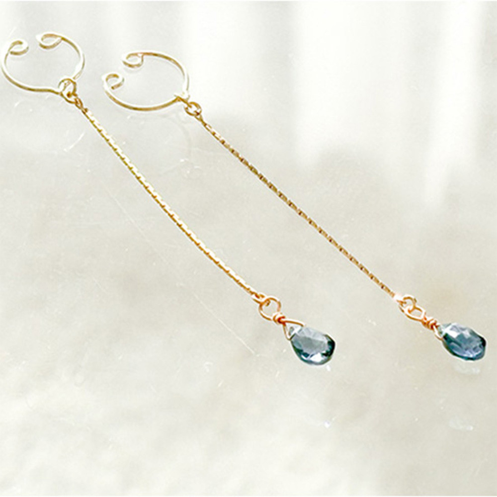 ノンホールピアス◆ロンドンブルートパーズ◆ストレートチェーン◆１点のみ