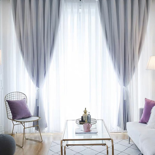 2枚入り カーテン 両開き セット グラデーションレース付ふわふわ一